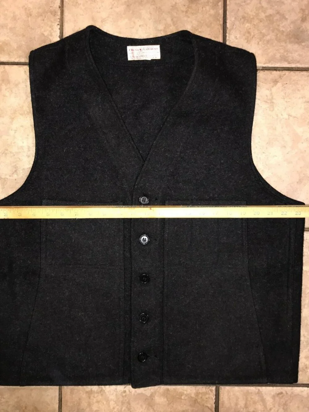 Men's Filson Mackinaw Virgin Wool Vest-Size 46 (XL) Charcoal